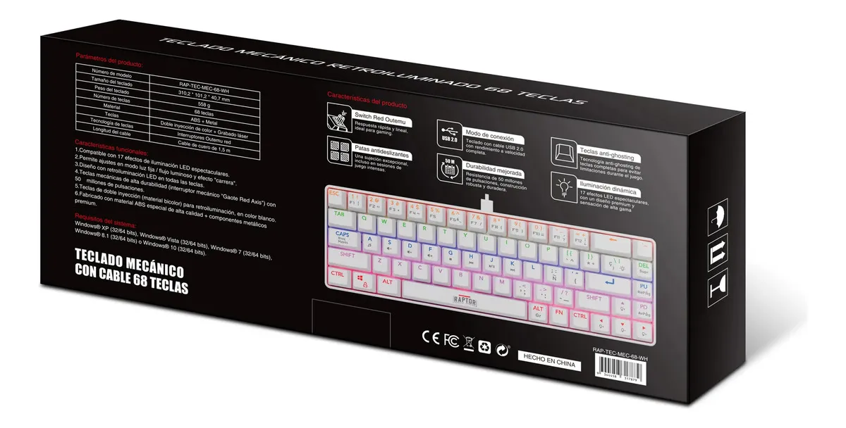 Periféricos Teclado Gamer Raptor Fireclaw M68 Switch Red White