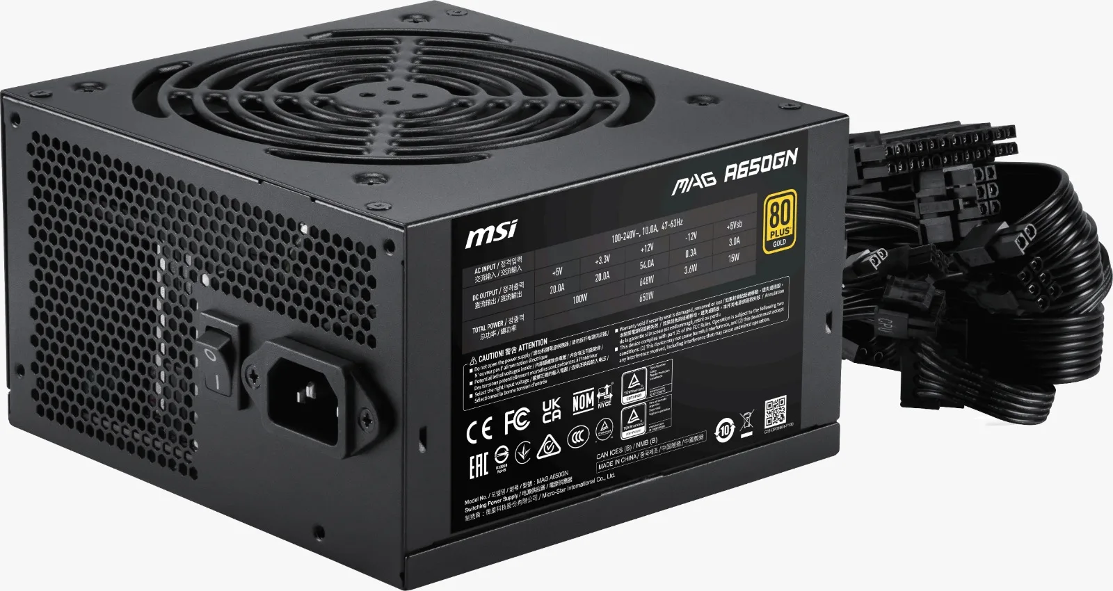 Fuente PC Certificada Msi Mag 80P Gold ATX 650W